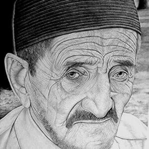 A black and white photo of an old man